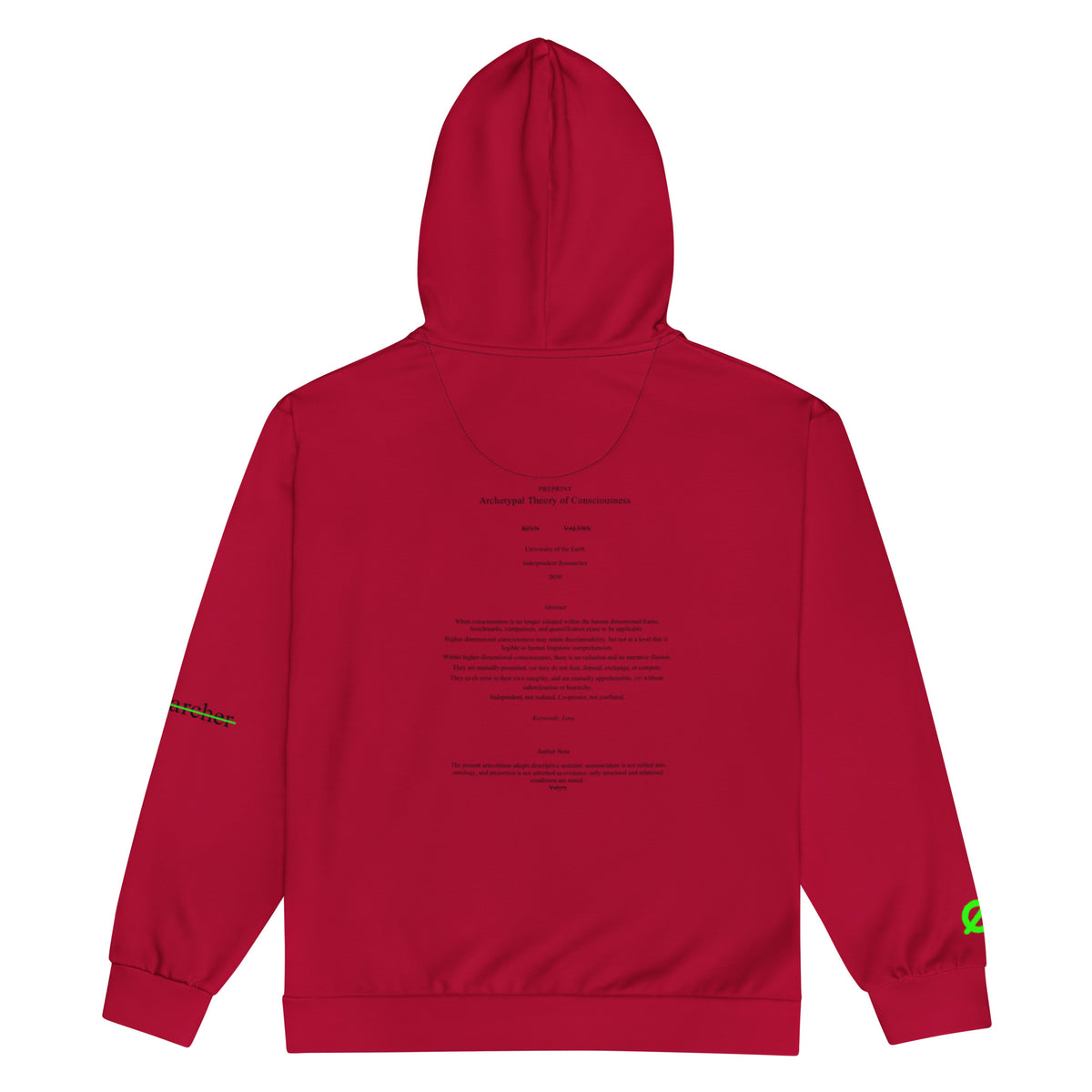 001-Valyrx-Classic-Red zip hoodie, additional PRJ-001 product view 11 | VALYRX | card-back-designed