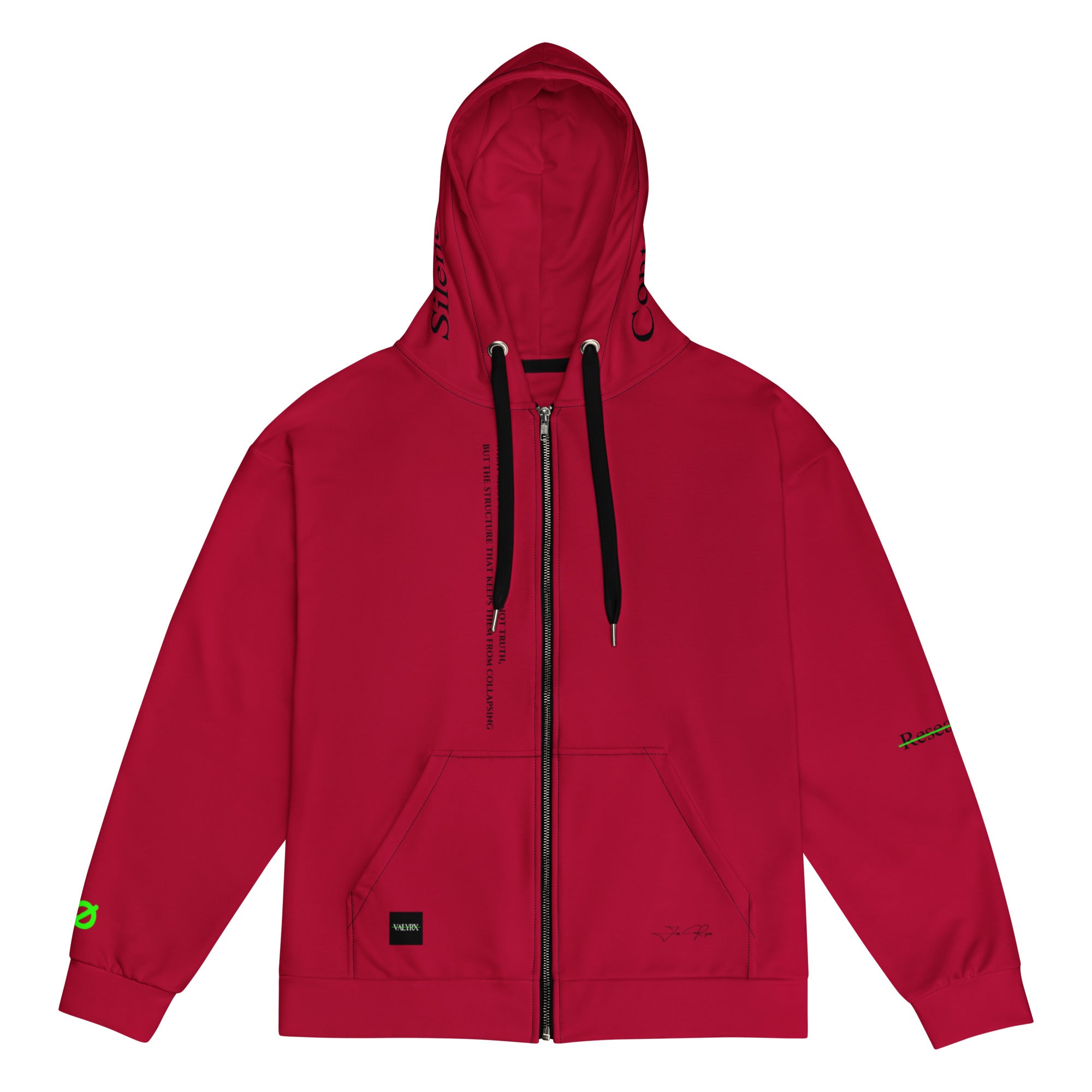 001-Valyrx-Classic-Red zip hoodie, additional PRJ-001 product view 6 | VALYRX | card-front-designed