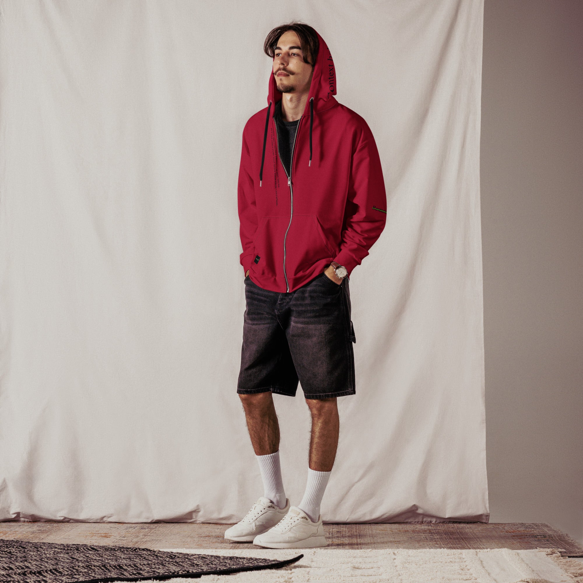 001-Valyrx-Classic-Red zip hoodie, additional PRJ-001 product view 8 | VALYRX | card-front-designed