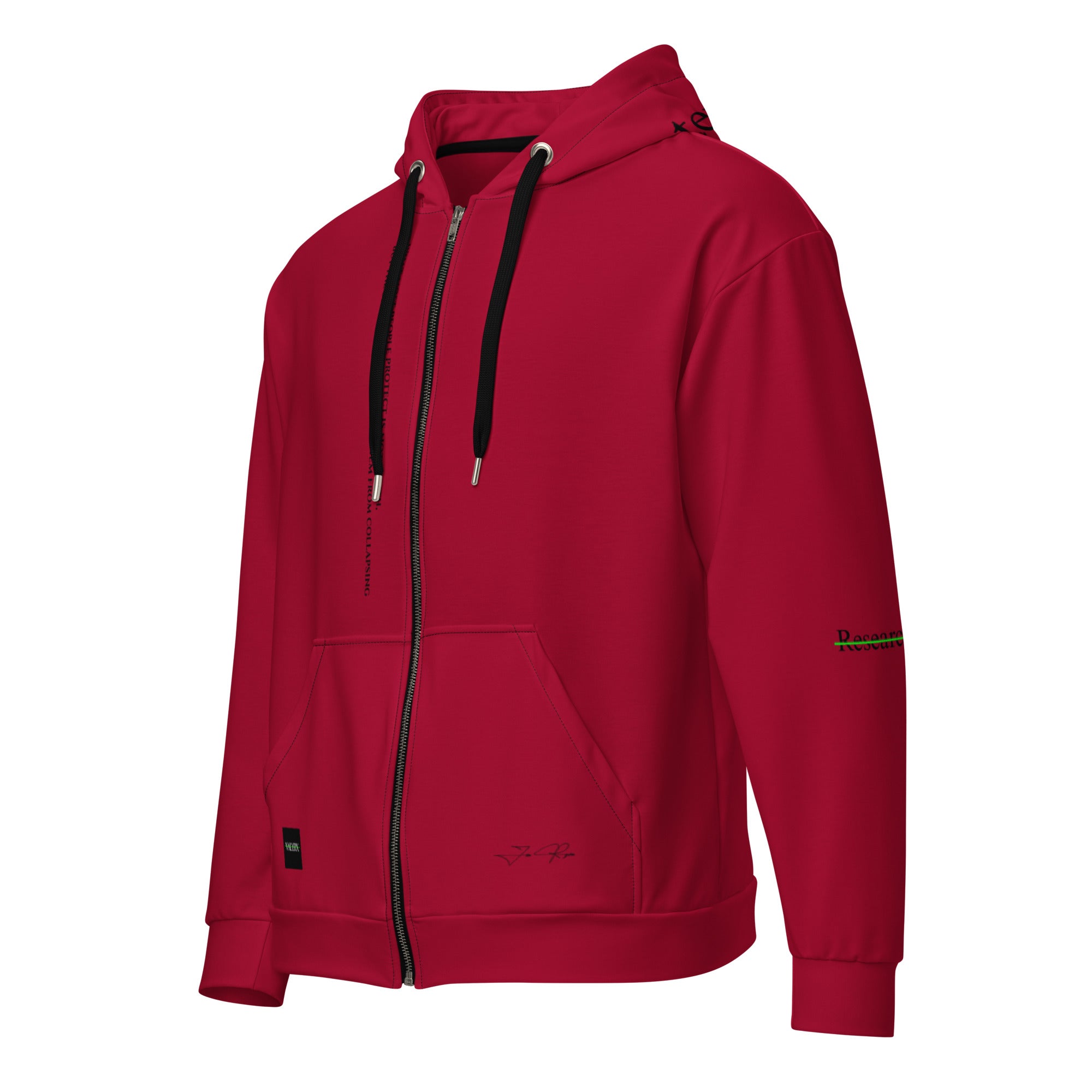 001-Valyrx-Classic-Red zip hoodie, additional PRJ-001 product view 5 | VALYRX | card-side-designed