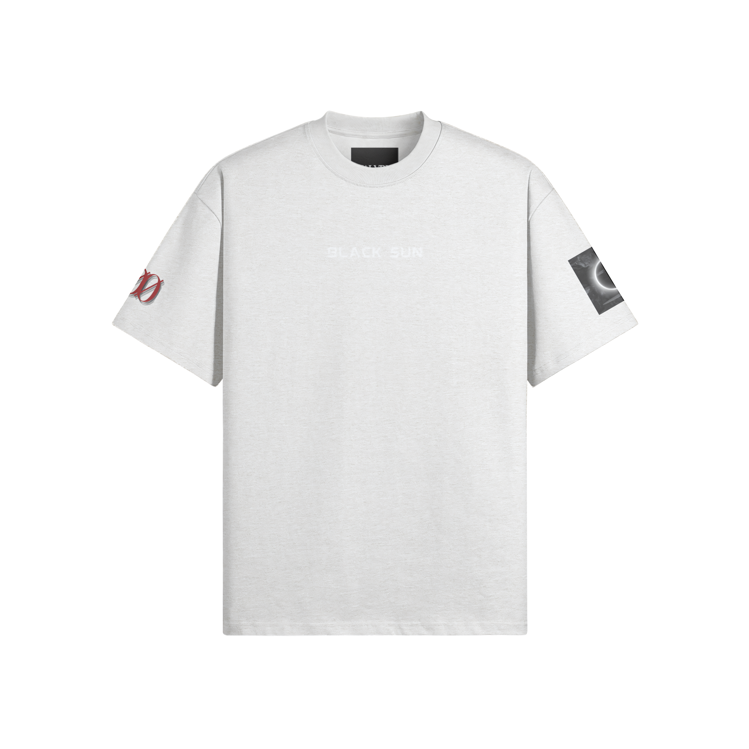 Black Sun heavyweight T-shirt in Heather Gray, front view | VALYRX | card-front-designed