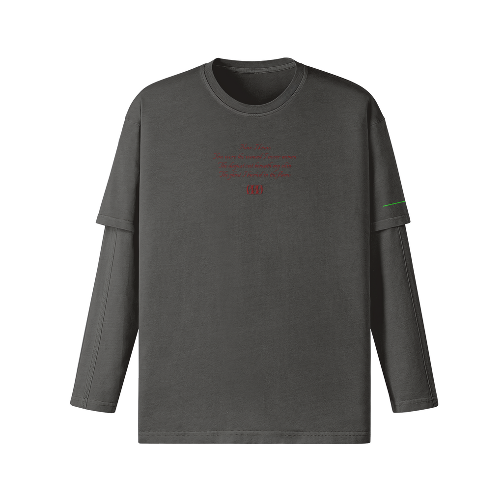 Deepest Wound faux-layered T-shirt in dark gray, front view | VALYRX | card-front-designed