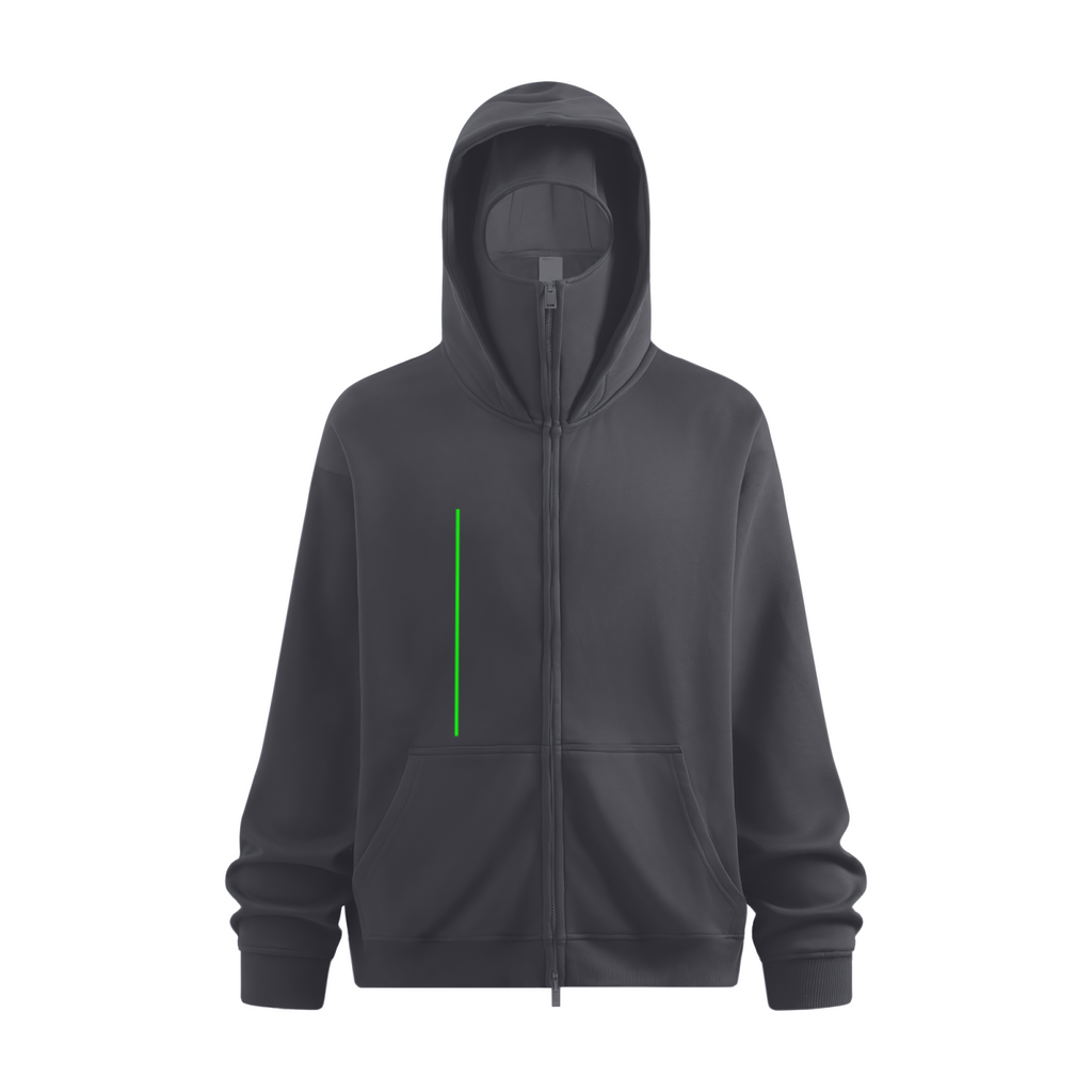340GSM Men’s Trendy Fleece Zip-Up Windproof Face-Mask Hoodie Dark Grey