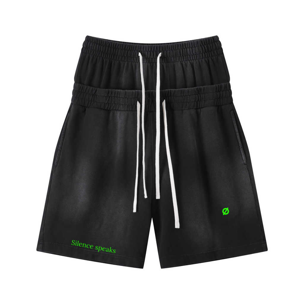 320GSM Heavyweight Cotton Slub Spray Wash Relaxed Fit Shorts Vintage Black