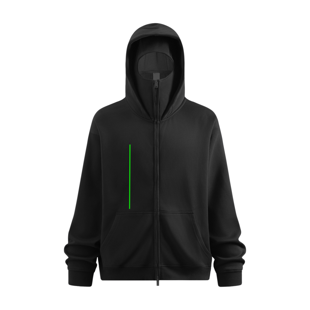 340GSM Men’s Trendy Fleece Zip-Up Windproof Face-Mask Hoodie Black