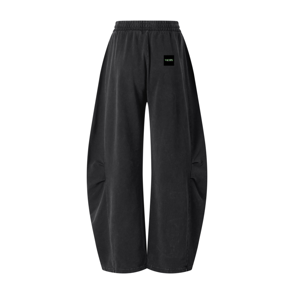 320GSM Heavyweight Cotton Slub Snow Wash Curved Leg Pants Vintage Black