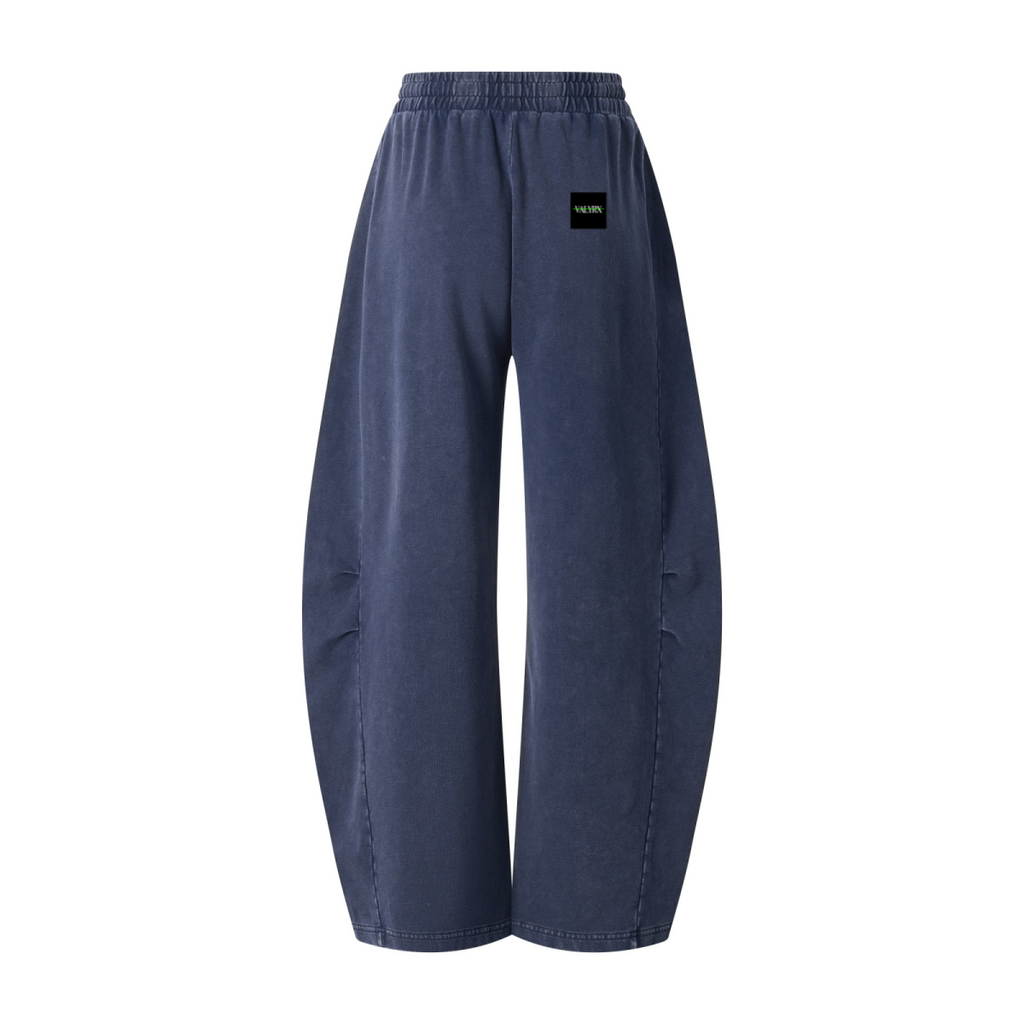 320GSM Heavyweight Cotton Slub Snow Wash Curved Leg Pants Vintage Royal Blue