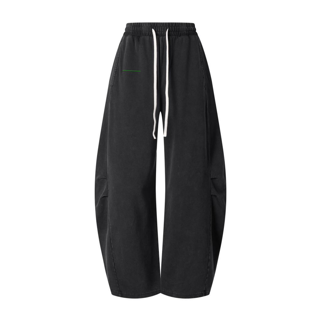 320GSM Heavyweight Cotton Slub Snow Wash Curved Leg Pants Vintage Black