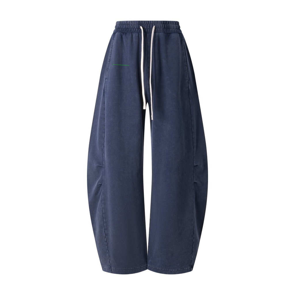 320GSM Heavyweight Cotton Slub Snow Wash Curved Leg Pants Vintage Royal Blue