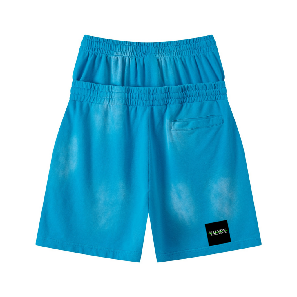 320GSM Heavyweight Cotton Slub Spray Wash Relaxed Fit Shorts Vintage Blue