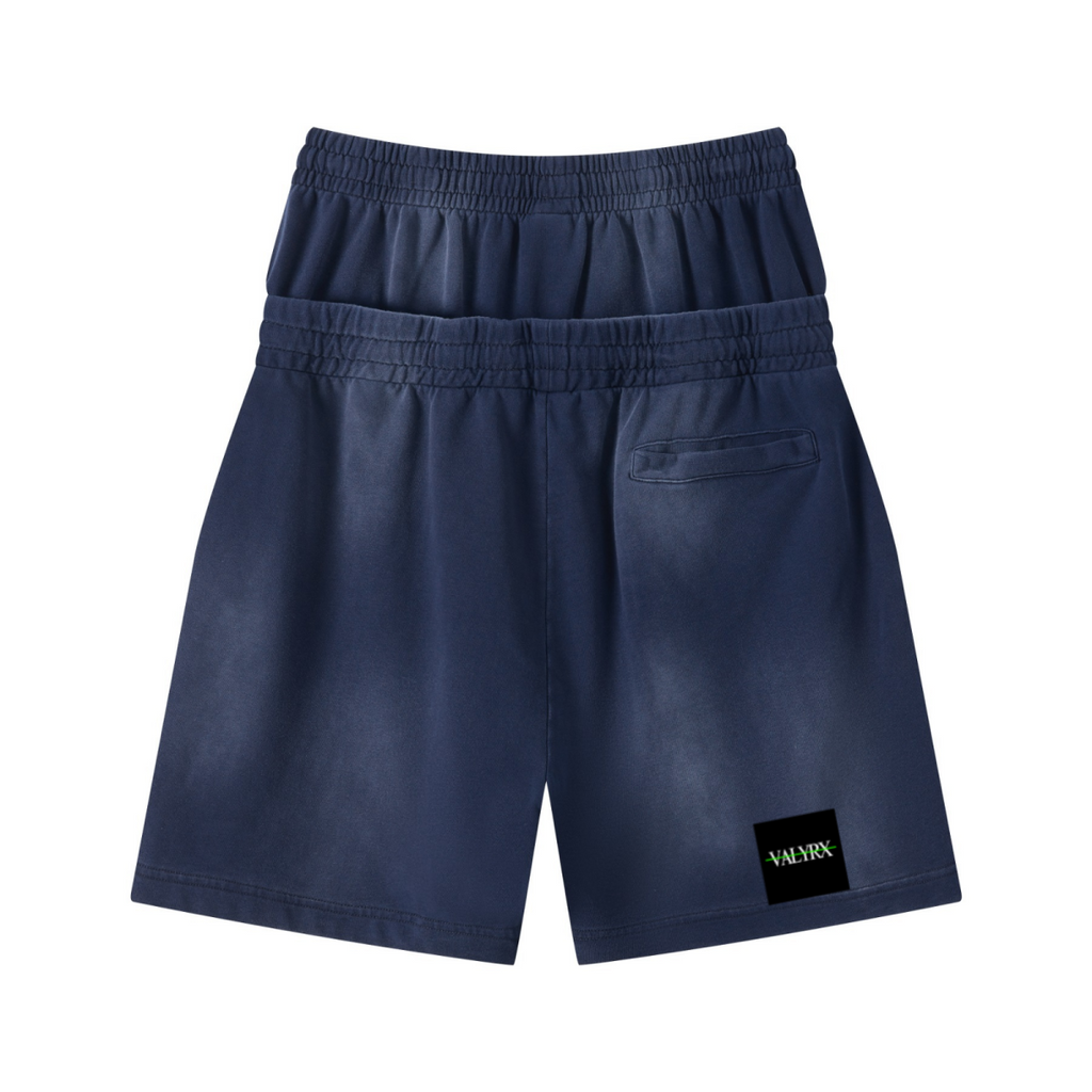 320GSM Heavyweight Cotton Slub Spray Wash Relaxed Fit Shorts Vintage Royal Blue