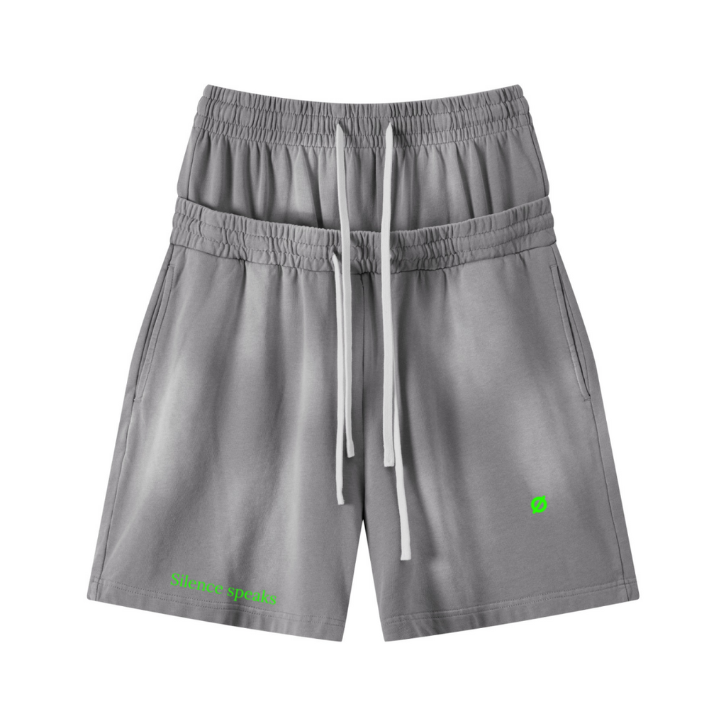 320GSM Heavyweight Cotton Slub Spray Wash Relaxed Fit Shorts Vintage Heather Gray