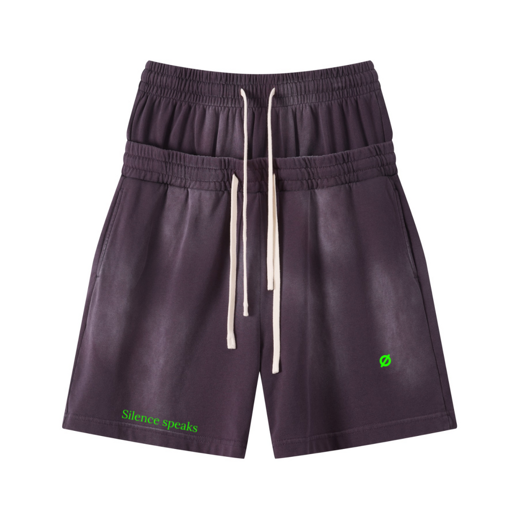 320GSM Heavyweight Cotton Slub Spray Wash Relaxed Fit Shorts Vintage Purple