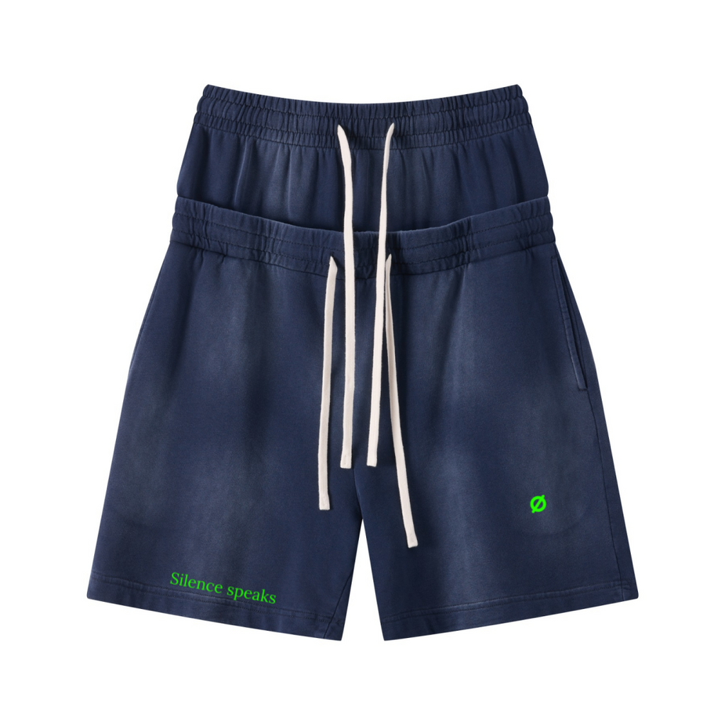 320GSM Heavyweight Cotton Slub Spray Wash Relaxed Fit Shorts Vintage Royal Blue