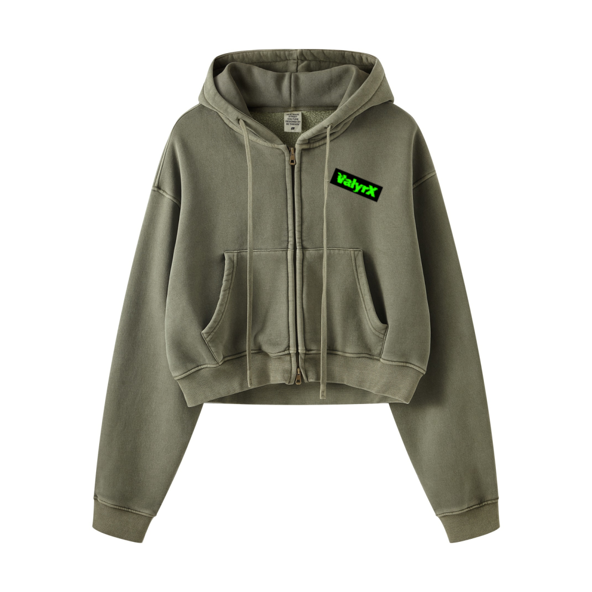 400GSM Women’s Vintage-Wash Cropped Zip-Up Hoodie Coffee Color