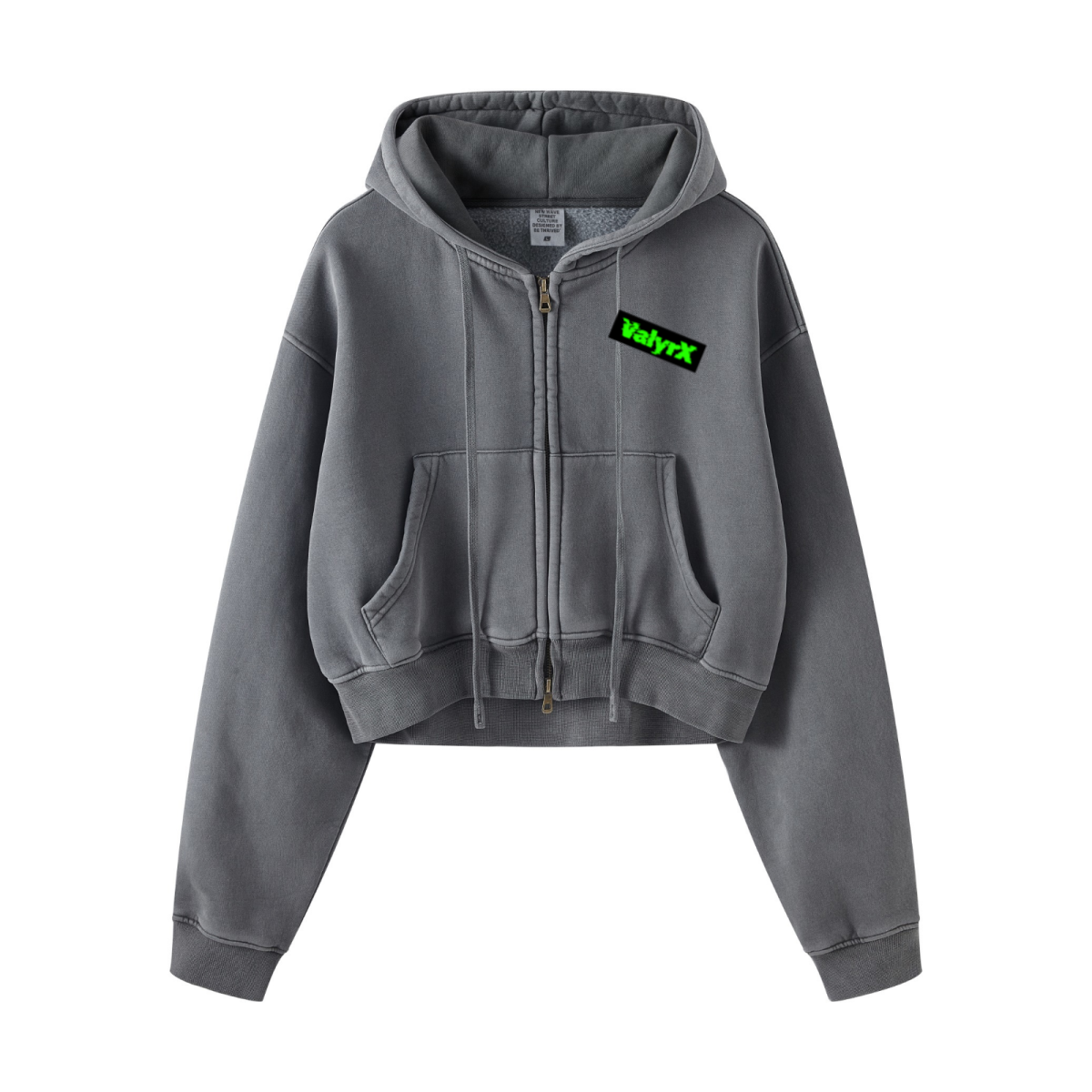 400GSM Women’s Vintage-Wash Cropped Zip-Up Hoodie Dark Gray