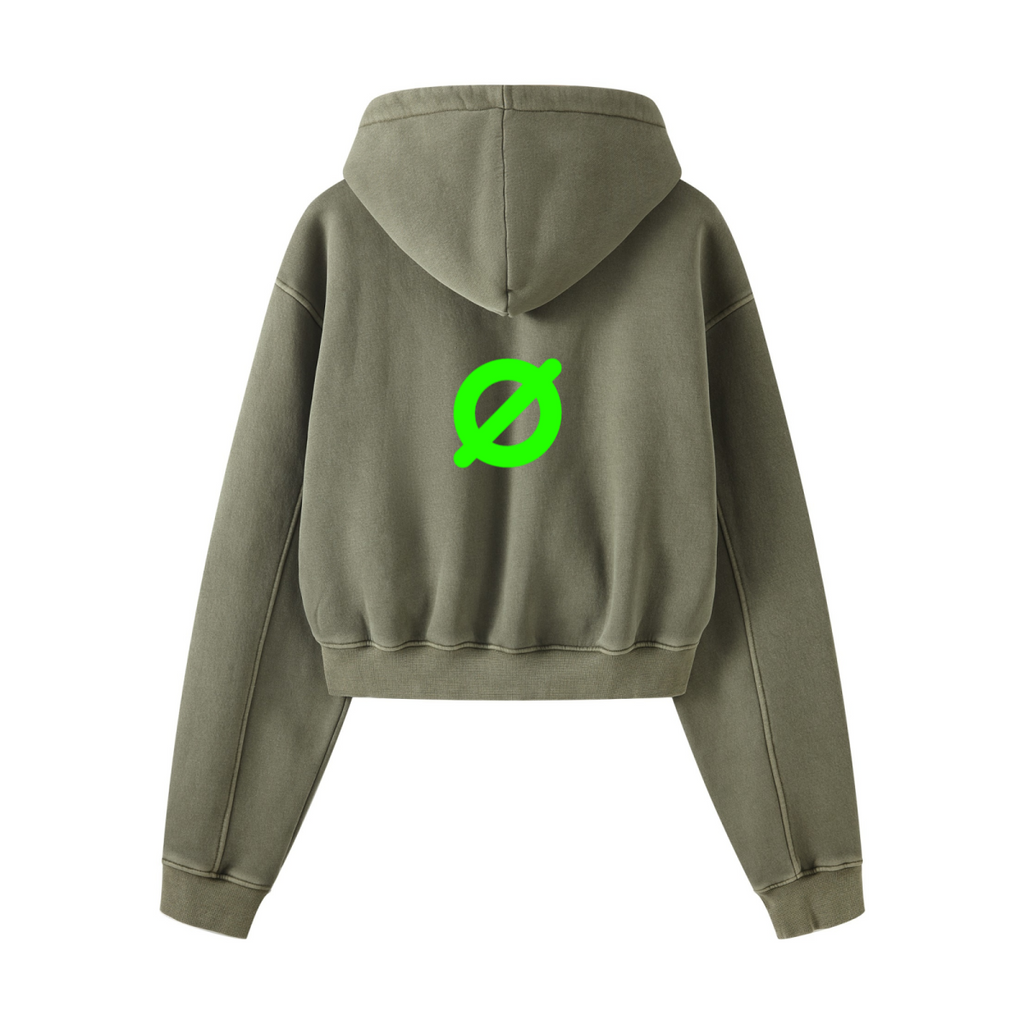 400GSM Women’s Vintage-Wash Cropped Zip-Up Hoodie Coffee Color