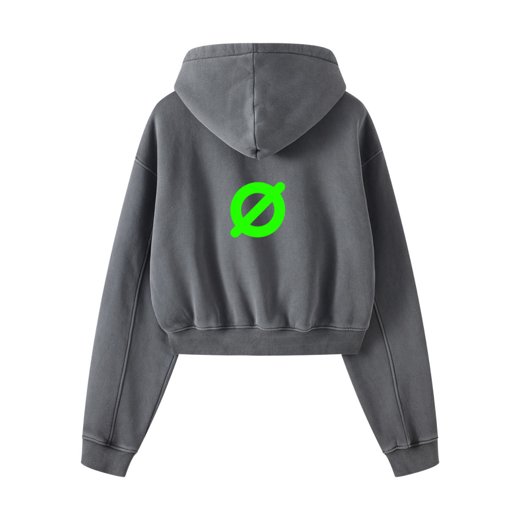 400GSM Women’s Vintage-Wash Cropped Zip-Up Hoodie Dark Gray