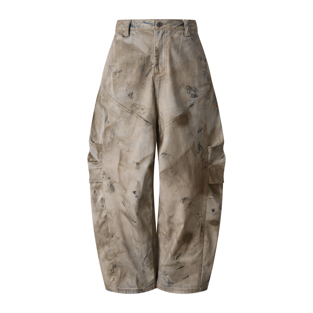 270GSM Men's Cotton Twill Denim Print Loose Fit Pants Mustard Yellow