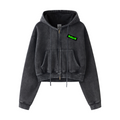 400GSM Women’s Vintage-Wash Cropped Zip-Up Hoodie Snow wash