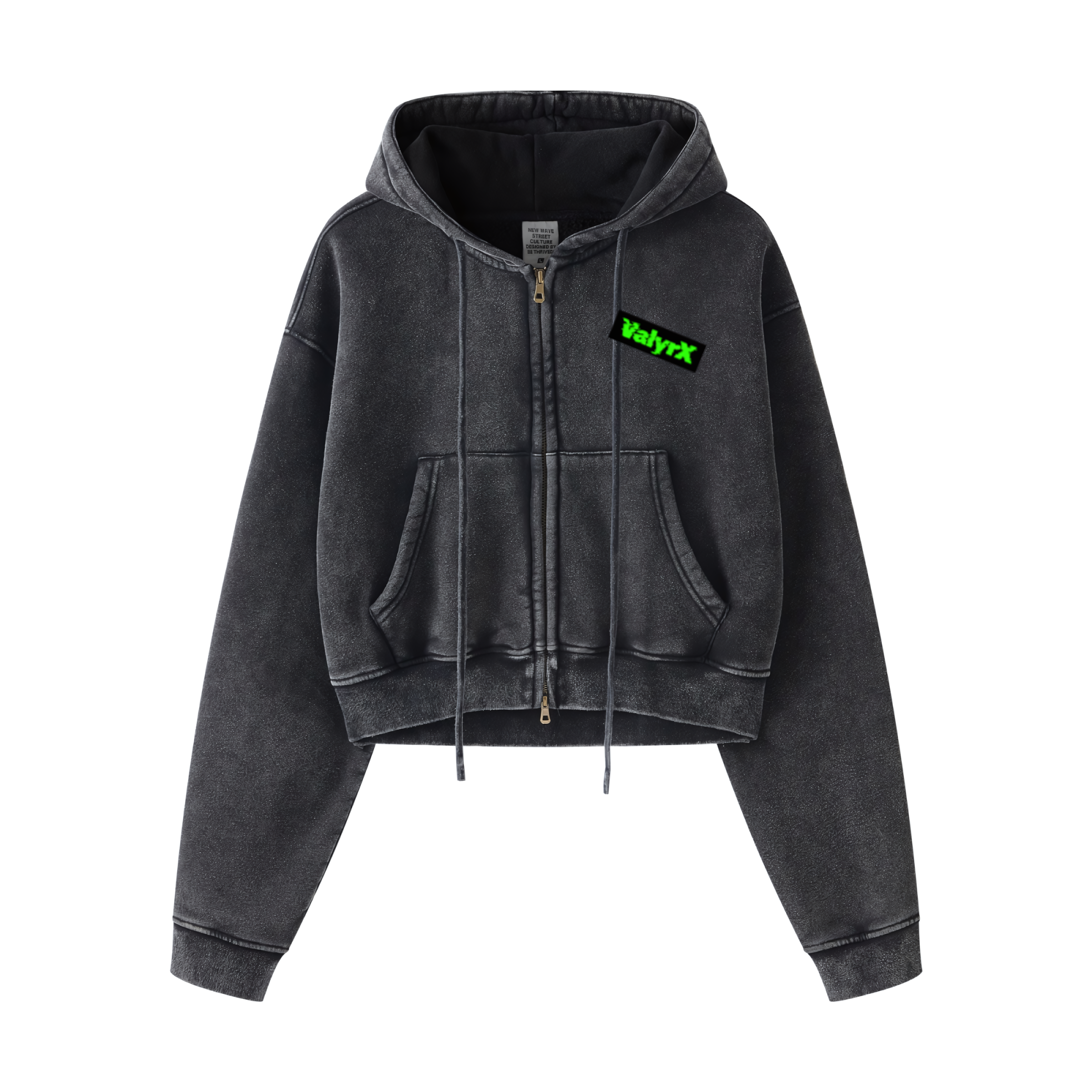 400GSM Women’s Vintage-Wash Cropped Zip-Up Hoodie Snow wash