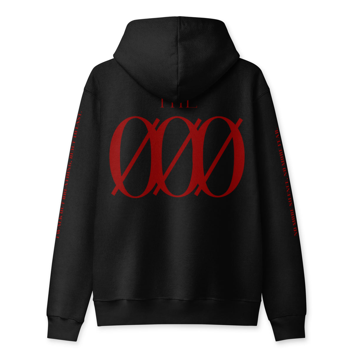 The ØØØ 001 core black zip hoodie, back view | VALYRX | card-back-designed