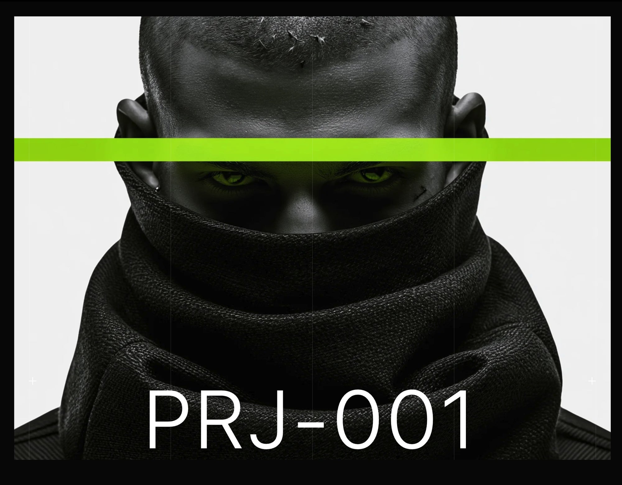 PRJ-001 portrait with neon green eye line